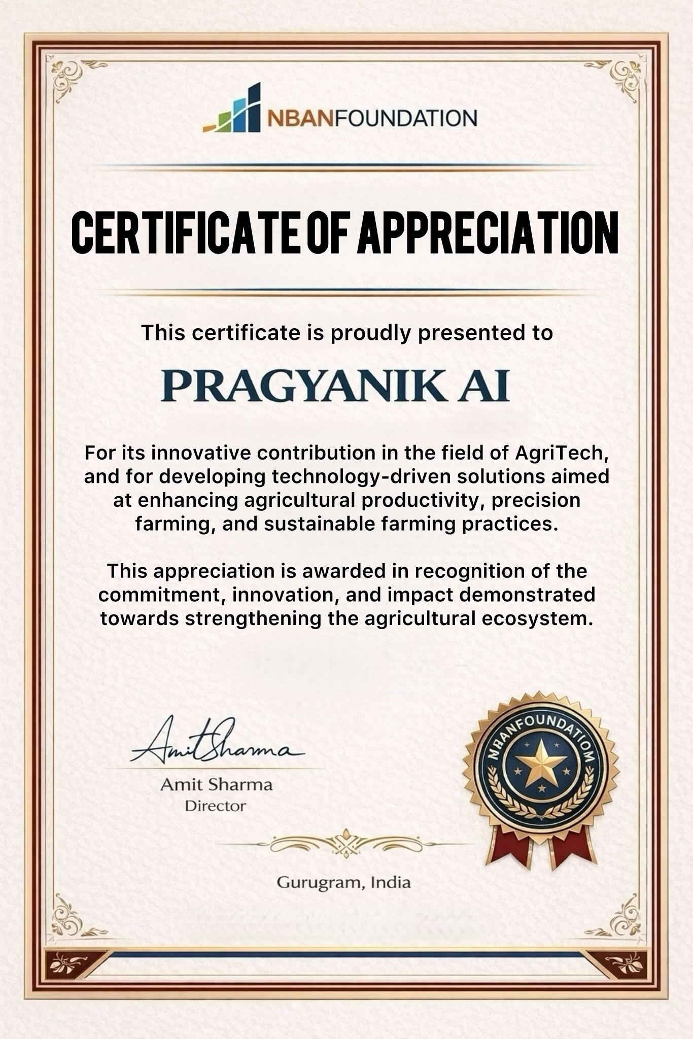 Certificate of Appreciation – NBAN Foundation