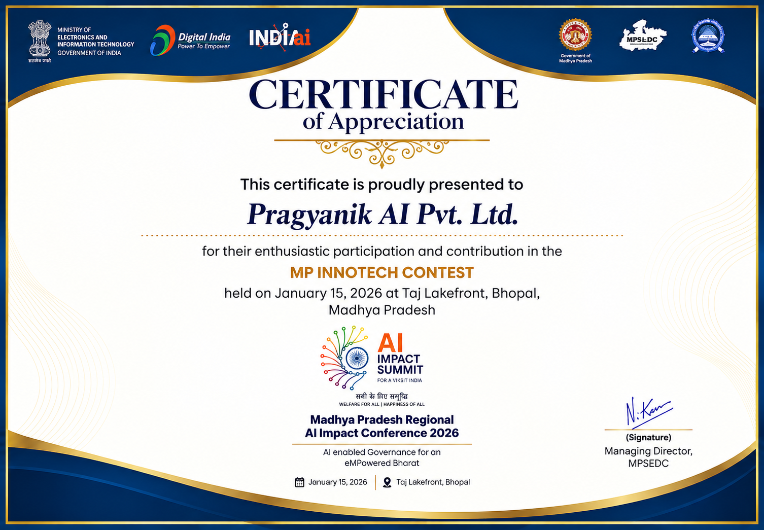 Certificate of Appreciation – MP Innotech Contest 2026